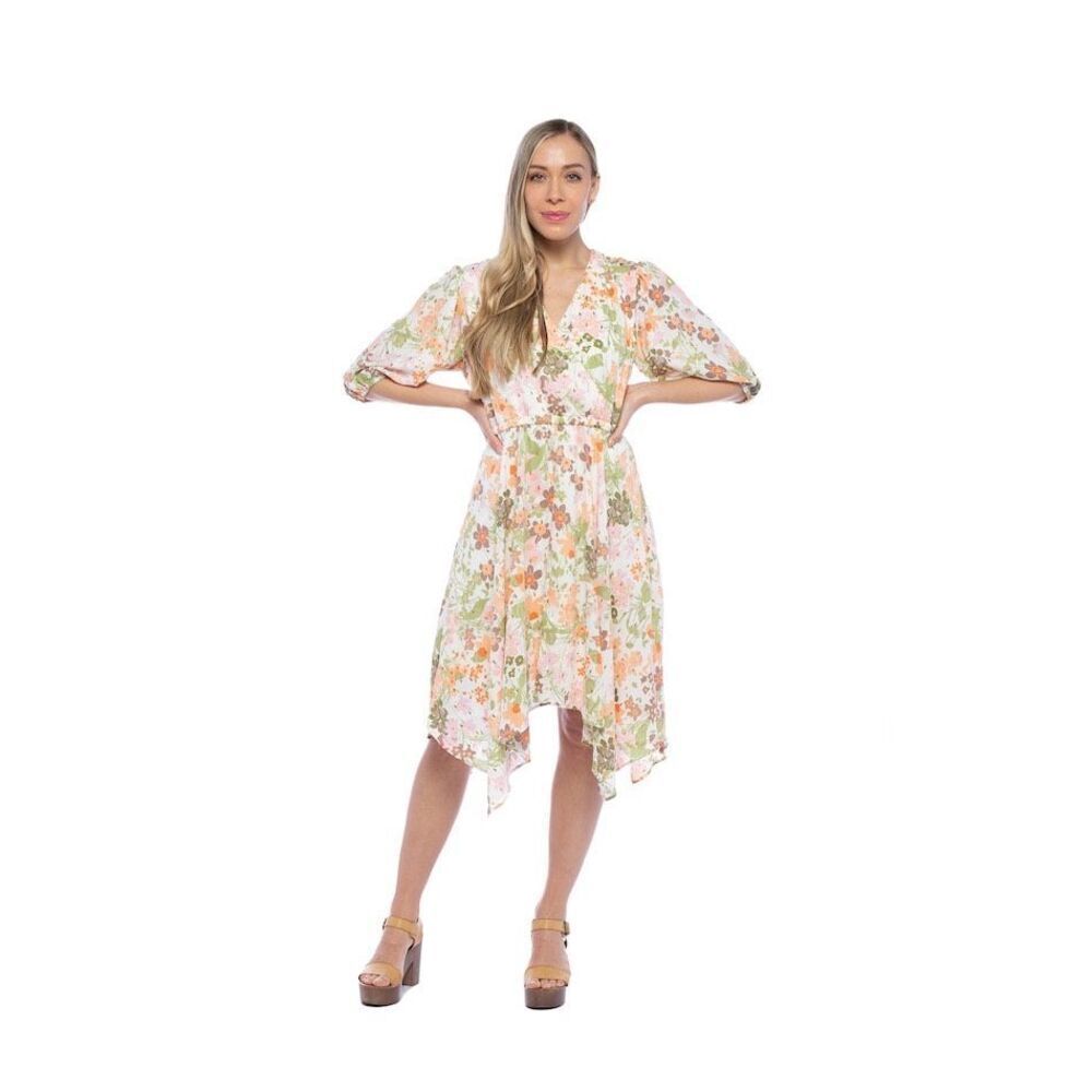 Parker And Rowe Scarf Hem Sparkle Dress metallic details flowy spring